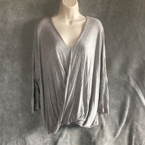 Gray dolman sleeve v-neck cozy top